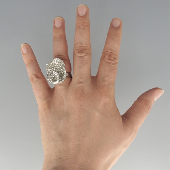 Abstract Silvertone Rhinestone Cocktail Ring - Picture 2 of 12